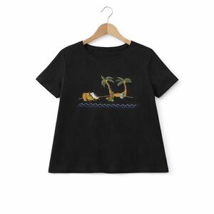Black Tropical Embroidered Short Sleeve Tee